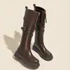 Botas Longas Marrons Chuyuji para Mulheres, Botas de Equitação, Novo Estilo Britânico Outono 2026 Maillard Slim Botas Longas de Cano Alto
