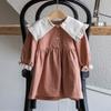 Vestido de Otoño Nuevo Estilo Coreano para Niñas, Bloques de Color, Solapa Grande, Encaje Dulce, Falda Grande, Manga Larga