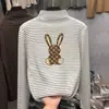 Camisa de Manga Longa com Gola Meia-Alta, Listrada em Veludo Engrossado, para Meninas, Outono e Inverno, Novo Estilo, Roupa de Baixo, Roupas Infantis, Tops Infantis Médios e Grandes
