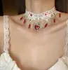 Collar de Encaje Goteando Sangre Corazón Cruz Gota de Agua Estilo Gótico Oscuro Cos Cadena de Clavícula Personalizada Trendy