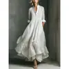 Comercio Electrónico Transfronterizo Europa y América Camisa Holgada Estilo Resort Dobladillo Ancho Falda Larga Cuello Alto Francés Vestido Delgado de Verano Mujer