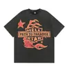 Hermosa Moda Hell Star Ins Mismo Estilo Vintage Estampado Top para Hombre y Mujer Casual a la Moda Algodón Puro Lavable Camiseta de Manga Corta