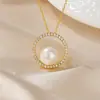 Nuevo Estilo Simple Moda Geométrico Redondo Perla de Agua Dulce Natural Colgante para Mujer de Gama Alta Nicho Accesorios de Collar de Plata de Ley
