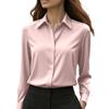 2025 Website Independente Amazon Mais Vendido Outono Cor Sólida Manga Longa Camisa com Gola Dobrável Cetim Blusa Feminina