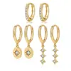 Conjunto de Brincos com Pingente de Flor Versátil, Elegante e Simples, com Toque de Luxo, Banhado a Cobre com Ouro Real e Zircônia, Presilhas de Orelha, Argolas, Brincos Femininos