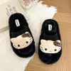 Nuevas pantuflas de interior para mujer con temática de gato de dibujos animados 2026, adecuadas para otoño e invierno, con suela plana, forro de felpa y diseño de punta abierta