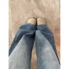 Calça Jeans Reta Wide Leg Azul Claro para Mulheres, Estilo Fino de Verão 2026, Cintura Alta Petite, Caimento Solto, Calça com Textura de Bambu Emagrecedora