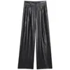 Pantalones Largos Casuales de Pierna Ancha Color Café de Gama Alta Vintage para Mujer Primavera/Otoño 2026 Tallas Grandes de Cintura Alta que Cubren la Cadera Pierna Recta de Longitud al Suelo Pantalones de Piel