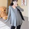 Ropa de Maternidad Camiseta con Cuello en V Otoño Nueva Llegada Estilo Caliente Moda Trendy para Mamá Sencilla Elegante Manga Larga Holgada Cómoda Ropa de Maternidad