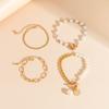 Conjunto de Pulseiras Femininas Moda Simples para o Dia a Dia Corrente Dourada Pulseira de Pérola Corrente de Cobra Tag Redonda da Marca Fecho de Botão