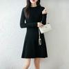 Vestido de Punto Otoño e Invierno 2025 para Mujer Ropa Interior de Otoño e Invierno Adelgazante por Encima de la Rodilla Cuello Redondo Suéter Cachemir Falda Base