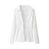 Estilo europeo y americano 2025 verano nuevo diseño de ropa para mujer sensación cuello en V manga larga todo partido moda acetato satén encaje camisa
