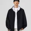 Moletom com capuz pesado para homens, primavera e outono, caimento solto, pulôver moderno, cor sólida, tecido air layer, camada base casual, estilo masculino