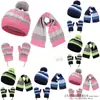 Chapéu Infantil Transfronteiriço Conjunto Quente de Três Peças para Exterior Chapéu de Lã Tricotado Colorido para Meninos e Meninas Capuz com Proteção de Orelhas de Veludo