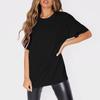Camiseta de Verano 2024 Estilo Europeo y Americano Transfronteriza Holgada Color Sólido Manga Corta para Mujer Cuello Redondo Talla Grande Casual Versátil Ropa para Mujer
