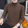 Camiseta Base para Hombre de Manga Larga Color Sólido Ropa Interior Otoño e Invierno Terciopelo Alemán Top Cálido Vestido Ajustado Estilo Coreano Cuello Alto