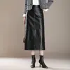 Falda de Cuero, Falda Midi Ajustada a la Cadera para Mujer, Nueva Moda Femenina Primavera 2026, Falda Lápiz Recta de Longitud Media con Abertura, Elegante y con Estilo