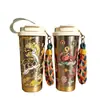 Copo Isolado de Parede Dupla em Titânio Puro Dunhuang, Copo de Café Estiloso e Portátil, Copo com Canudo Adequado para Carro, Garrafa de Água de Titânio, Conjunto de Presente
