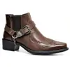 Botas Curtas de Comércio Exterior Novas de Fábrica Moda Personalidade Fivela Salto Bloco Bico Fino 39-48 Botas Chelsea Botas Masculinas