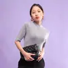 Suéter de Punto Nuevo de Lana para Mujer, Colección Otoño Temprano 2025, Cuello Medio Alto, Manga Media, Sin Costuras, Delgado, Color Sólido, Corte Ajustado, Capa Interior
