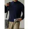 Suéter de cuello alto de punto liso de 12 agujas de lana modal para hombre, Otoño 2026 Estilo Old Money Tejido de punto cálido acanalado