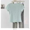 Camiseta de Manga Corta de Hombro Regular con Lazo Suave Estilo Francés Ceñida a la Cintura para Mujer, Tejido de Punto Verano Nuevo Top Versátil de Corte Slim