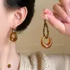 Brincos Retrô Maillard Caramelo Pedra Olho de Tigre Femininos Outono e Inverno Luxo Leve Nicho High-End Brincos Únicos e Bonitos