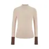 Camisa base de tricô feminina 2025 outono e inverno, gola alta meia, suéter interno feminino outono e inverno, blusa de manga comprida para mulheres