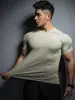 Gymshark Fitness Manga Corta para Hombre Mallas Deportivas Musculares Camiseta Elástica Estampado de Tiburón Secado Rápido Top Moderno
