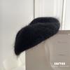 Viento perezoso ~ Boina de pelo de conejo para mujer, otoño e invierno, tejida, felpa, circunferencia de cabeza grande, sombrero de pintor coreano tipo capullo, muestra cara pequeña