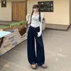 Jeans de Mezclilla de Pierna Ancha para Mujer, Nuevos Pantalones de Cintura Alta Sueltos Adelgazantes Azul Oscuro de Pierna Recta hasta el Piso