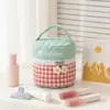 Bolsa de Cosméticos a Cuadros de Color Bloque Coreana Simple Personalizada, Estilo Lindo Portátil para Viaje Acolchada Portátil de Almacenamiento Bolsa de Artículos de Tocador