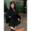 Comércio Exterior Roupas Manga de Pelo Casaco Cintura Cadarço Outono Lã Outono Curto Alto Padrão Solto Outwear Roupas Femininas