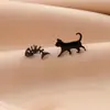 Pendientes Asimétricos de Gato y Espina de Pescado, Estilo Europeo y Americano, Simples, Dulces y Lindos, Pendientes Personalizados de Acero Inoxidable para Estudiantes