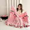 Manta de Flor de Rosa Terminada, Manta Hecha a Mano, Chal, Manta para Sofá, Manta para Oficina, Regalo del Día del Maestro, Manta para Siesta, Más Vendido