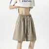 Design de Cordão Calças de Cinco Pontos Fluidas Masculinas Verão Soltas Retas de Perna Larga Esportivas Casuais Emagrecedoras Calças de Cinco Pontos de Cintura Média
