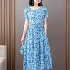Vestido de seda de algodón para mujeres de mediana edad y mayores de 40 a 50 años, falda de algodón artificial holgada de manga corta de verano para madres de 40 a 50 años.