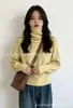 Suéter de malha soltinho de gola alta novo para outono e inverno, estilo coreano, para mulheres, pulôver liso, top moderno e versátil