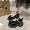 Sapatos Mary Jane Franceses para Mulheres 2026 Primavera Novo Estilo Laço de Pérola Flats de Menina Salto Grosso Estilo Fada Mocassins