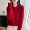 Nuevo Suéter 100% Lana Otoño/Invierno 2026 para Mujer, Cárdigan de Punto con Cuello Polo, Top Suéter Calado de Ganchillo de Manga Larga