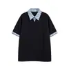 Camisa Polo de Verano para Hombre Estilo Universitario Nanxia Americano Cleanfit Cuadros Patchwork Falso Dos Piezas Cuello Campana Manga Corta