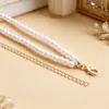 Corrente de Cintura Dupla de Pérolas Estilo Europeu e Americano com Pingente de Estrela-do-Mar Cravejado de Diamantes, Corrente de Corpo Versátil para Férias na Praia, Corrente de Cintura Feminina da Moda