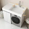 Armario compacto para lavandería de balcón con fregadero integrado, armario para lavadora de carga superior con tabla de lavar, mueble de baño