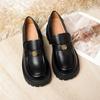 Sapatos Mocassins de Couro Bovino, Sapatos de Trabalho em Couro Genuíno, Sapatos de Salto Alto com Solado Grosso na Cor Rosa Fosco para Mulheres Baixas, Couro Envernizado