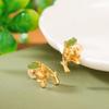 One Deer Silver S925 Prata Esterlina Banhado A Ouro Hetian Jasper Retro Moda Nacional Orquídea Brincos Estilo Nacional Elegante Flor Brincos