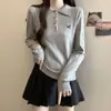 Suéter con cuello POIO bordado de lazo, top de punto de manga larga, nueva moda otoño/invierno, efecto adelgazante, capa base de punto trenzado