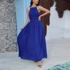 Vestido Largo de Verano con Cuello Halter, Chifón Verde Sólido, Elegante Vestido para la Oficina, Nuevo Modelo de Amazon en Stock