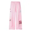 Pantalones deportivos holgados de pierna recta con estampado floral 3D para hombre, pantalones casuales deportivos de moda hip-hop con puños con cordón