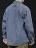 Camisa Listrada de Manga Longa para Homens, Moda Casual Urbana Japonesa Cityboy, Jaqueta Camisa Azul, em Estoque