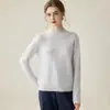 Suéter feminino de cashmere com gola alta discreta, nova malha versátil de caimento solto para outono e inverno, pulôver de manga longa
